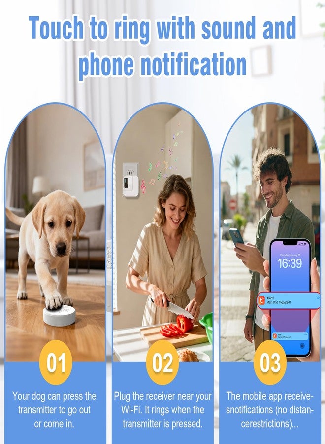 ChunHee WiFi Smart Dog Door Bell for Potty Training to Go Outside–Wireless Doggy Doorbell with Tuya Phone Notification–Waterproof Touch Button and Adjustable Volume, Multi-User Alerts(1 Dog Buttons) - Image 2